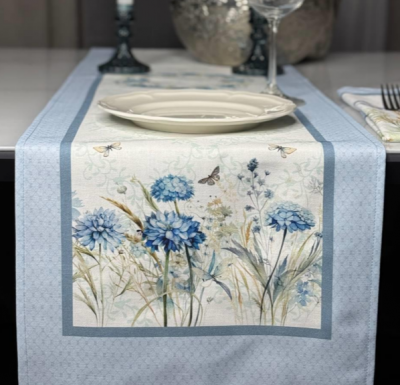 Скатерть-дорожка с пропиткой "Антипятно" 35*145см, декор "Delight blue" 