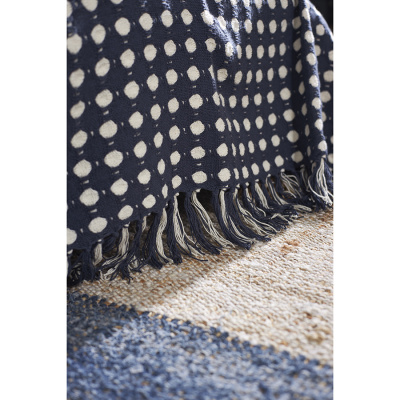 TK23-BS0012 Плед-покрывало из хлопка 180*25см, Tkano, Polka dots, из коллекции Essential, темно-синего цвета