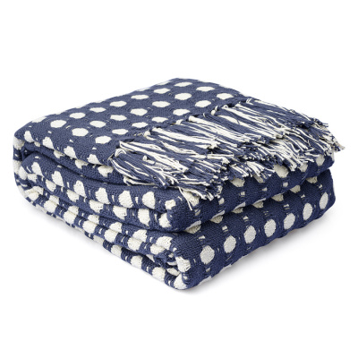 TK23-BS0012 Плед-покрывало из хлопка 180*25см, Tkano, Polka dots, из коллекции Essential, темно-синего цвета